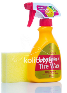 Полироль для пластика, кожи, резины Kolibriya Tire Wax&Leather с губкой 250ml